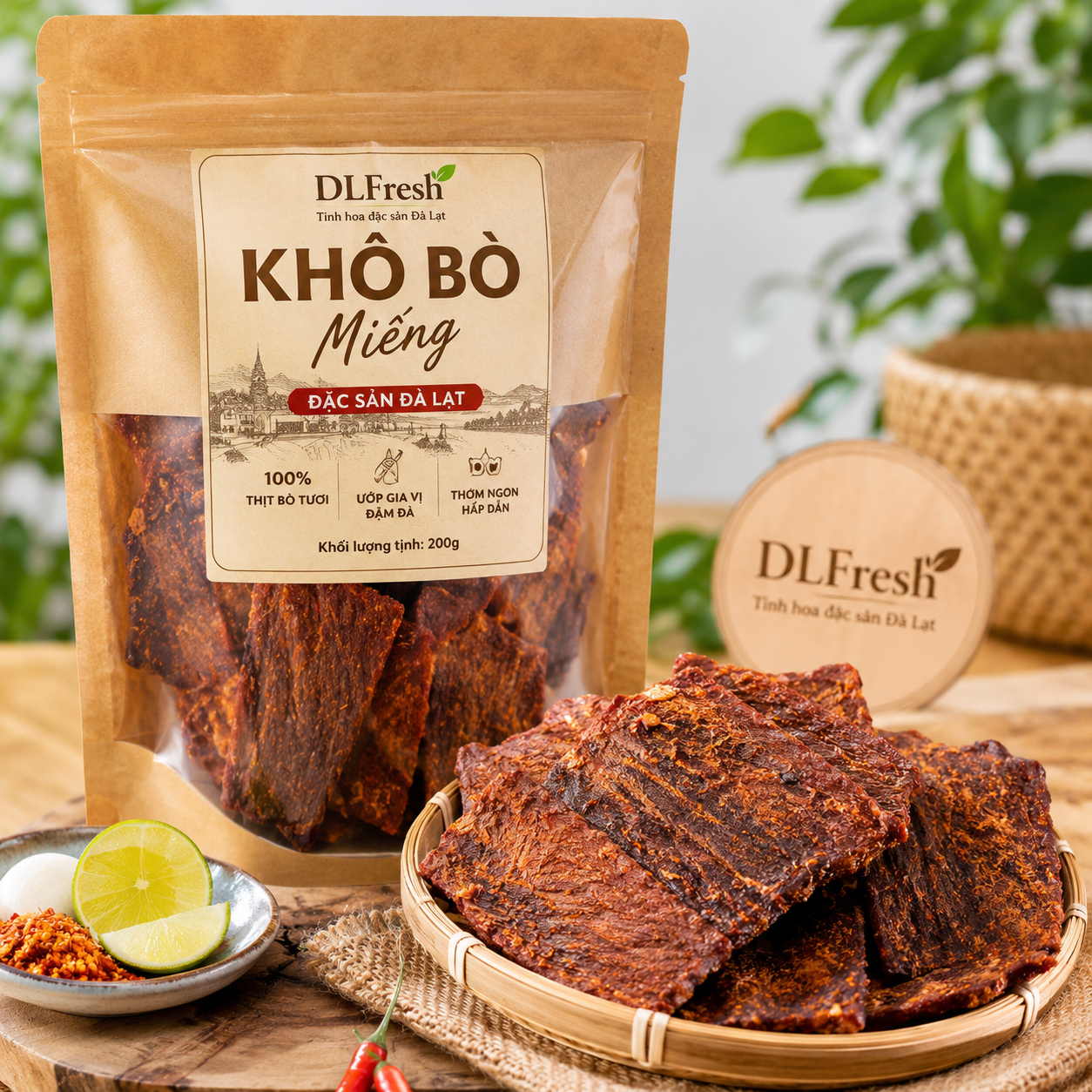 Khô Bò Miếng DLFresh 200g – Đặc Sản Đà Lạt Mềm Dai Đậm Vị
