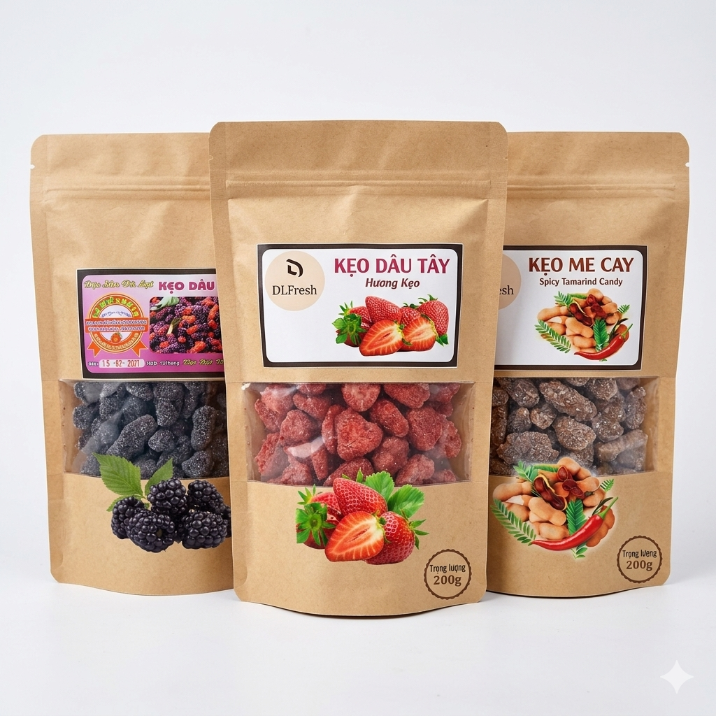 Kẹo Dâu Tây DLFresh Kẹo Dẻo Ngào Đường 200gr - Ảnh 2