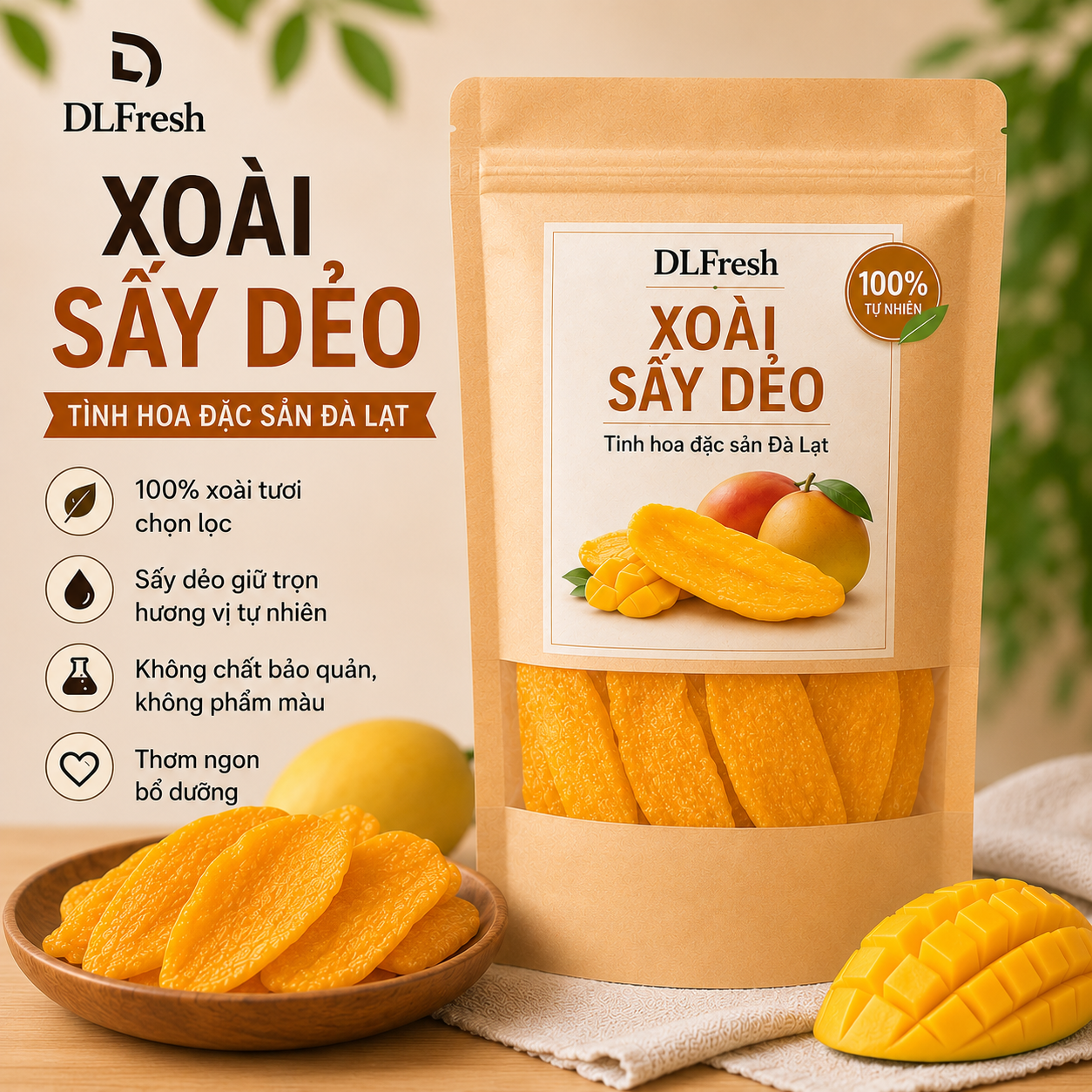 Xoài Sấy Dẻo DLFresh – Đặc Sản Đà Lạt Dẻo Mềm, Chua Ngọt Tự Nhiên